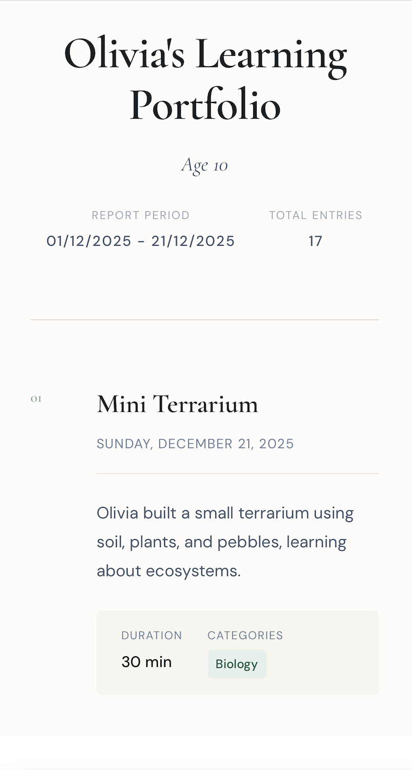 Generated homeschool report